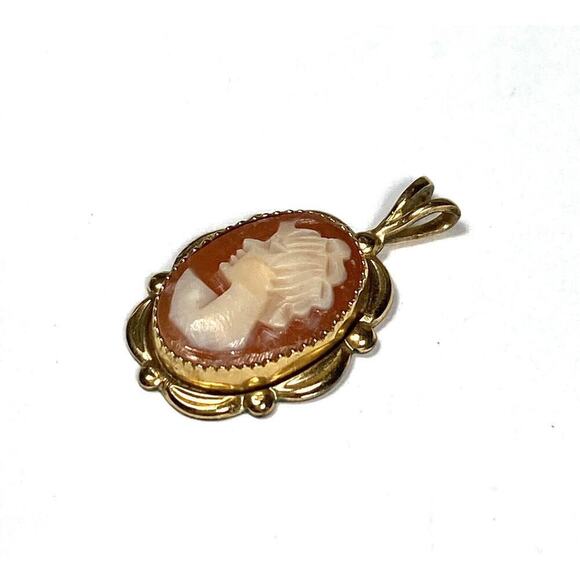 Vintage Shell Cameo 1/20 14K GF Gold-Filled Shell Pendant TK Tru-Kay - Picture 3 of 8